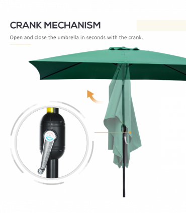 Outsunny 3x2m Patio Parasol Canopy Tilt Crank 6 Ribs Sun Shade Garden Green