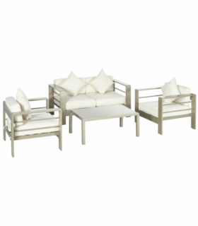 4 PCs Aluminium Garden Furniture Set w/ Thick Padded Cushion