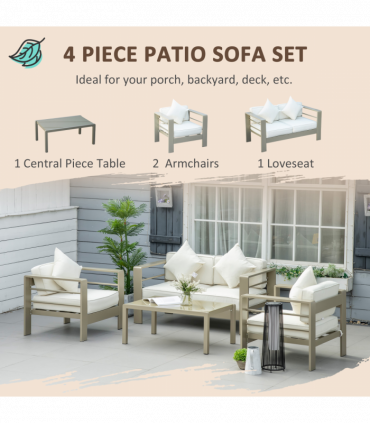 4 PCs Aluminium Garden Furniture Set w/ Thick Padded Cushion