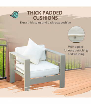4 PCs Aluminium Garden Furniture Set w/ Thick Padded Cushion