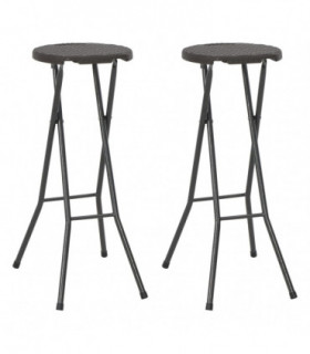 Folding Bar Stools 2 pcs HDPE and Steel Brown Rattan Look