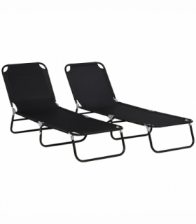 Outsunny  Folding Sun Loungers Set of 2 with Adjustable Backrest, Black