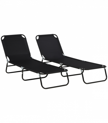 Outsunny  Folding Sun Loungers Set of 2 with Adjustable Backrest, Black