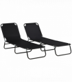 Outsunny  Folding Sun Loungers Set of 2 with Adjustable Backrest, Black