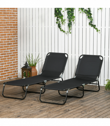 Outsunny  Folding Sun Loungers Set of 2 with Adjustable Backrest, Black