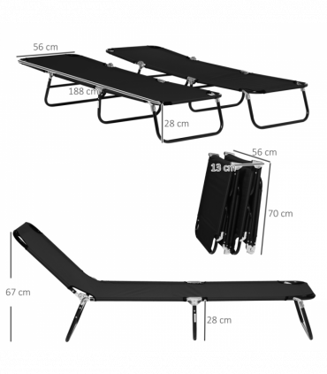 Outsunny  Folding Sun Loungers Set of 2 with Adjustable Backrest, Black