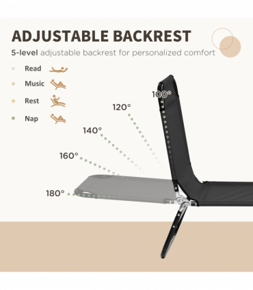 Outsunny  Folding Sun Loungers Set of 2 with Adjustable Backrest, Black