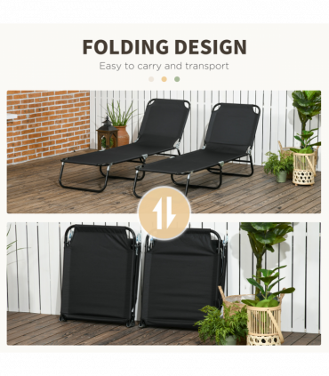 Outsunny  Folding Sun Loungers Set of 2 with Adjustable Backrest, Black