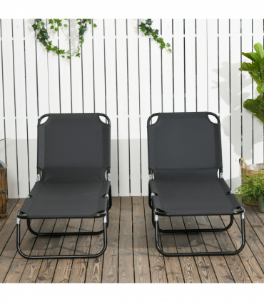 Outsunny  Folding Sun Loungers Set of 2 with Adjustable Backrest, Black