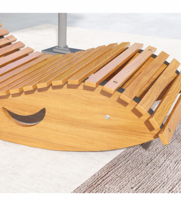 Outsunny Outdoor Rocking Chair w/ Slatted Seat, Wooden Rocking Chair, Teak