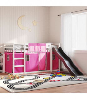 vidaXL Bunk Bed with Slide and Curtains Pink 90x200 cm