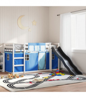 vidaXL Bunk Bed with Slide and Curtains Blue 90x200 cm