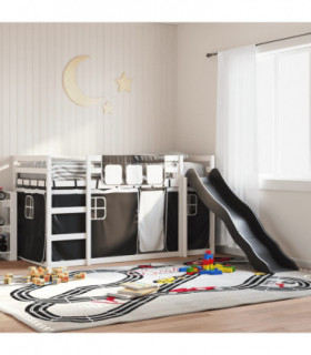 vidaXL Bunk Bed with Slide and Curtains White and Black 90x200 cm