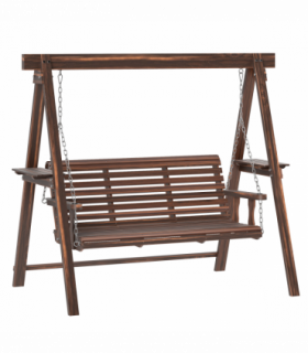 Outsunny 3 Seater Wooden Garden Swing Chair with Side Tables
