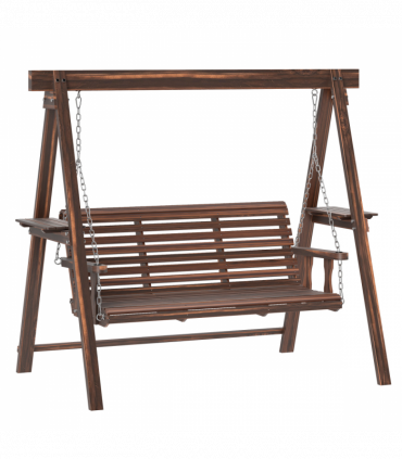Outsunny 3 Seater Wooden Garden Swing Chair with Side Tables