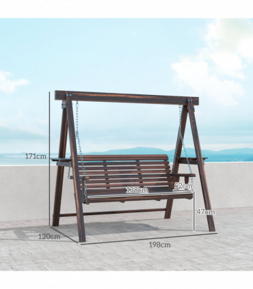 Outsunny 3 Seater Wooden Garden Swing Chair with Side Tables