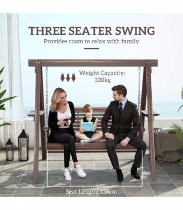 Outsunny 3 Seater Wooden Garden Swing Chair with Side Tables