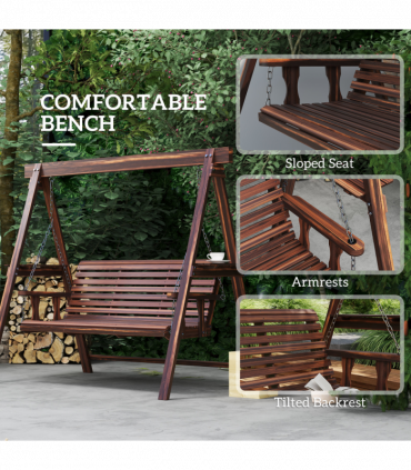 Outsunny 3 Seater Wooden Garden Swing Chair with Side Tables
