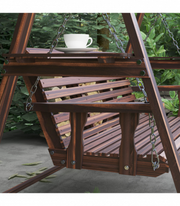 Outsunny 3 Seater Wooden Garden Swing Chair with Side Tables