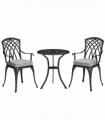 Outsunny 3 PCs Aluminium Garden Coffee Table Set w/ Parasol Hole & Cushions