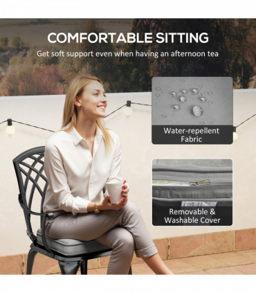 Outsunny 3 PCs Aluminium Garden Coffee Table Set w/ Parasol Hole & Cushions