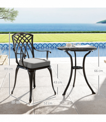 Outsunny 3 PCs Aluminium Garden Coffee Table Set w/ Parasol Hole & Cushions