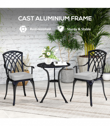 Outsunny 3 PCs Aluminium Garden Coffee Table Set w/ Parasol Hole & Cushions