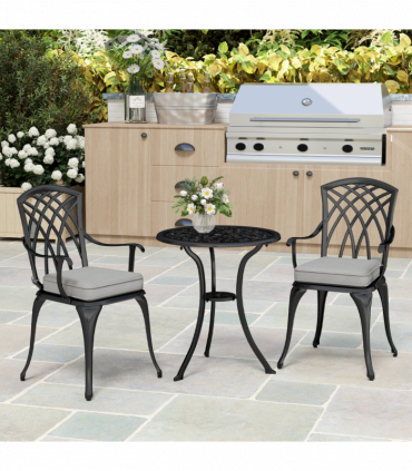 Outsunny 3 PCs Aluminium Garden Coffee Table Set w/ Parasol Hole & Cushions