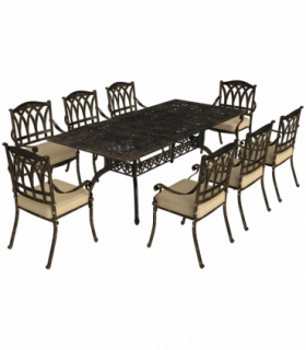 Elegant Nine-Piece Dining Set with Cushions & Parasol Hole for Outdoor Use