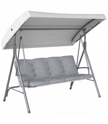 Outsunny 3 Person Porch Swing Chair Outdoor Lounge Bench Canopy Light Grey