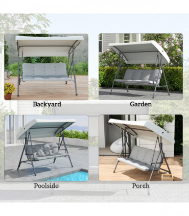 Outsunny 3 Person Porch Swing Chair Outdoor Lounge Bench Canopy Light Grey