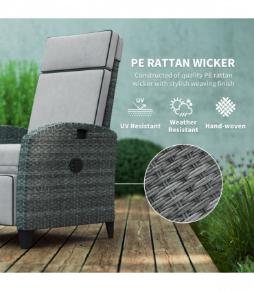 Outsunny Outdoor Recliner Chair w/ Cushion Rattan Reclining Lounge Chair, Grey
