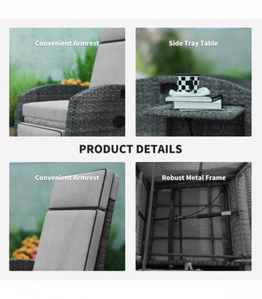 Outsunny Outdoor Recliner Chair w/ Cushion Rattan Reclining Lounge Chair, Grey