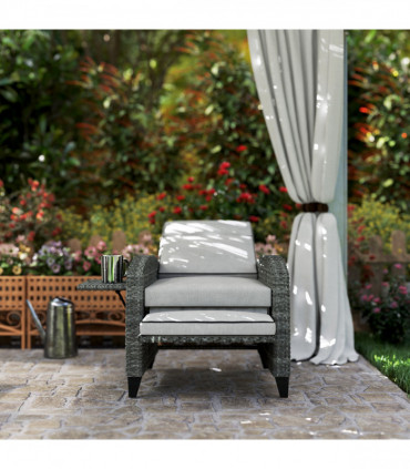 Outsunny Outdoor Recliner Chair w/ Cushion Rattan Reclining Lounge Chair, Grey