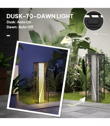 Outsunny Rattan Solar Floor Lamp, Auto On/Off LED Garden Lights, Grey