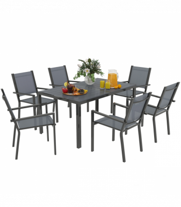 Outsunny 7 Piece Garden Dining Set, Outdoor Furniture w/ 6 Stackable Chairs