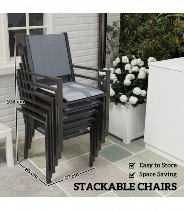 Outsunny 7 Piece Garden Dining Set, Outdoor Furniture w/ 6 Stackable Chairs