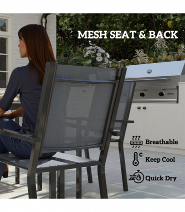 Outsunny 7 Piece Garden Dining Set, Outdoor Furniture w/ 6 Stackable Chairs