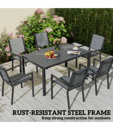 Outsunny 7 Piece Garden Dining Set, Outdoor Furniture w/ 6 Stackable Chairs