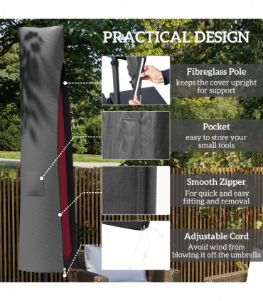 Outsunny Parasol Umbrella Cover, Outdoor Protector for Garden, Grey