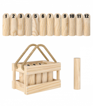 SPORTNOW Molkky Game, Wooden Skittles Throwing Game with Carrying Box