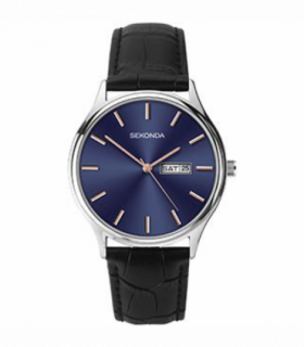 Sekonda Mens Basic Blue face day/date Black Leather Strap Watch 1701