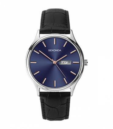 Sekonda Mens Basic Blue face day/date Black Leather Strap Watch 1701
