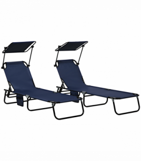 Comfort Lounge Chairs - Adjustable Recline & Sunshade - Set of 2