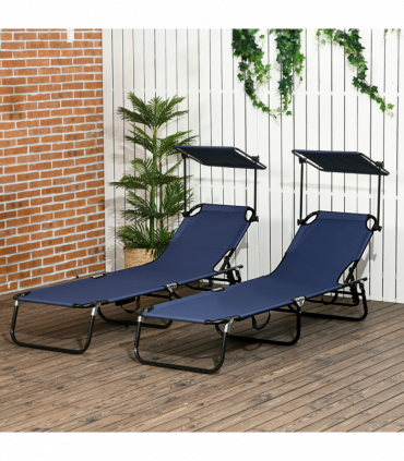Comfort Lounge Chairs - Adjustable Recline & Sunshade - Set of 2