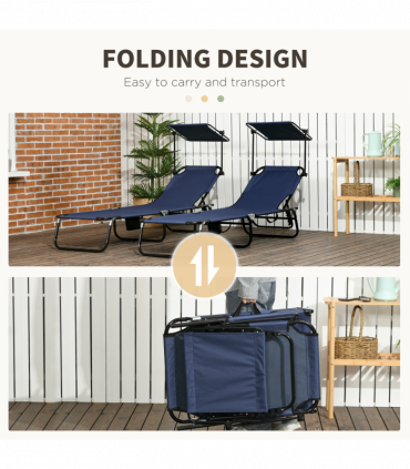 Comfort Lounge Chairs - Adjustable Recline & Sunshade - Set of 2