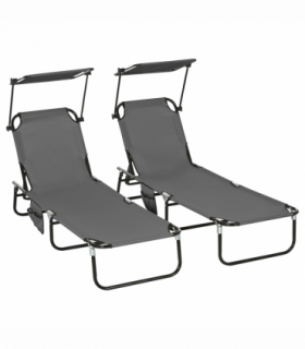 Comfort Lounge Chairs - Adjustable Recline & Sunshade - Set of 2