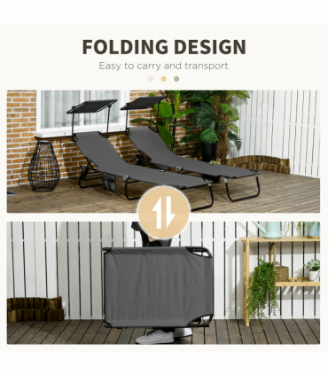 Comfort Lounge Chairs - Adjustable Recline & Sunshade - Set of 2