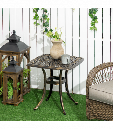Outsunny 54 x 54cm Aluminium Outdoor Garden Side Table w/ Umbrella Hole, Bronze