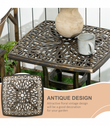 Outsunny 54 x 54cm Aluminium Outdoor Garden Side Table w/ Umbrella Hole, Bronze